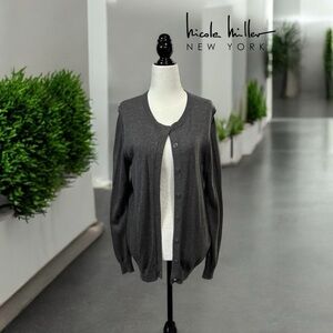 NWOT, Nicole Miller, Sparkling Grey Button-Down Cardigan, Large ✨